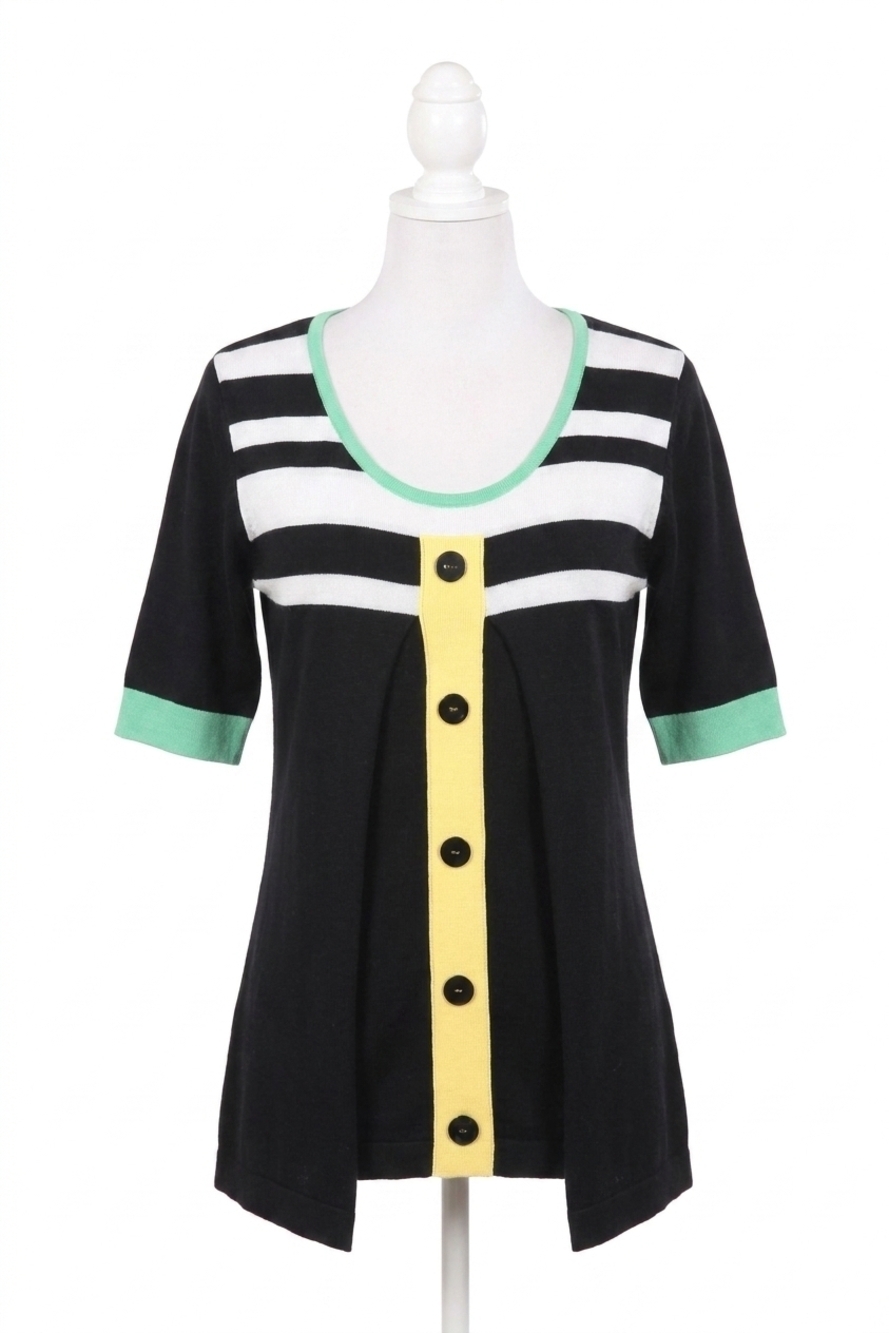 NEW ANGEL button-accent citrus twist top in black/green